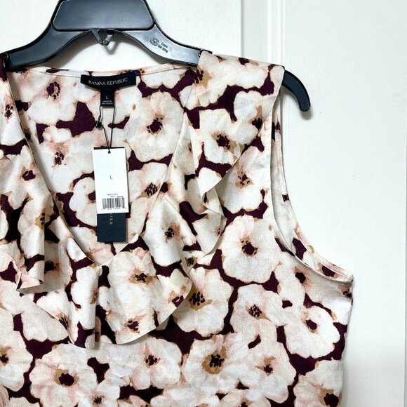 Banana Republic Womens Ruffled Sleeveless Blouse in Floral Print Size L - Picture 4 of 8